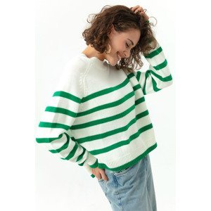 Lafaba Dámsky zelený oversize pruhovaný pletený sveter