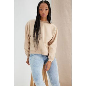 Trendyol Beige More Sustainable Thick, Fleece Inside, Stand-Up Collar Loose Knitted Sweatshirt