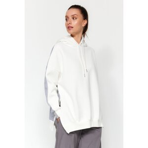 Trendyol Ecru Color Block Wide Fit Sportswear Sweatshirt with Fleece