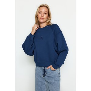 Trendyol Indigo Crew Neck Regular Fit Embroidered Fleece Inside Knitted Sweatshirt