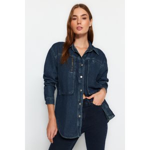 Trendyol Blue Oversized Denim Shirt with Cargo Pocket