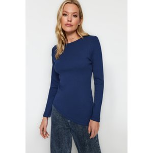 Trendyol Navy Blue More Sustainable Asymmetrical Detailed Ribbed Long Sleeve Flexible Knitted Blouse
