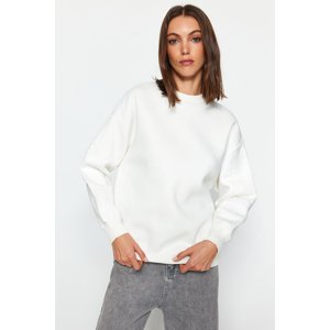 Trendyol Ecru Embroidered Detail Fleece Inside Crew Neck Regular Fit Knitted Sweatshirt