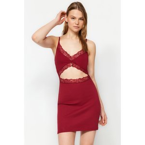 Trendyol Burgundy Lace Detailed Cotton Corded Knitted Nightgown