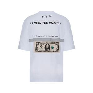 XHAN White Oversized T-shirt with Dollar Detail with a Printed Back