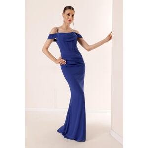 By Saygı Rope Straps Low Sleeves Underwire Long Chiffon Dress With Draped Front and Lined Saks.
