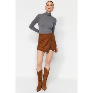 Trendyol Camel Stone Suede Woven Short Skirt