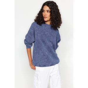 Trendyol Indigo Antiqued/Faded Effect Thick Fleece Inside Oversized/Cromatic Knitted Sweatshirt