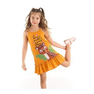 Mushi Leo Girl's Leopard Print oranžové ramienka Bavlnené šaty