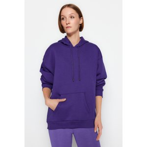 Trendyol Purple Thick Fleece Inside Oversized/Wide Fit With a Hooded Basic Knitted Sweatshirt