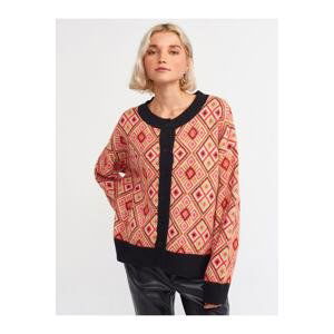 Dilvin 60153 Etnický vzor Pletené oblečenie Cardigan-čierna