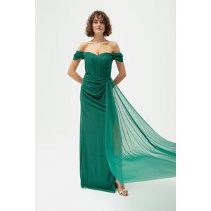Lafaba Dámsky smaragdovo zelený spodný korzet detailný strieborné dlhé večerné šaty