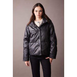 DEFACTO Waterproof Relax Fit Faux Leather Puffer Jacket