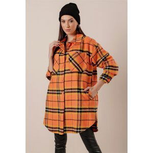 By Saygı Plaid Wool Cachet Long Shirt Orange with Pocket