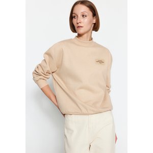 Trendyol Beige More Sustainable Thick Fleece Inside Regular/Regular Pattern Printed Knitted Sweatshirt