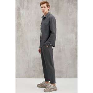 GRIMELANGE Walsh Men's Pique Look Special Fabric Flexible Double Cuff Cord Elastic Waist Anthracite Trousers