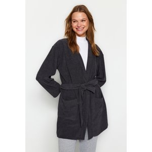 Trendyol Anthracite Towel Tie Detailed Midi Dressing Gown