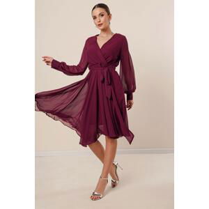 By Saygı Double Breasted Neck Long Sleeve Lined Chiffon Dress