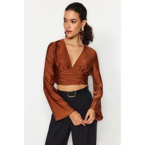 Trendyol Brown Draped Satin Blouse