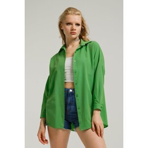 armonika Women's Grass Green Oversize Long Basic Shirt