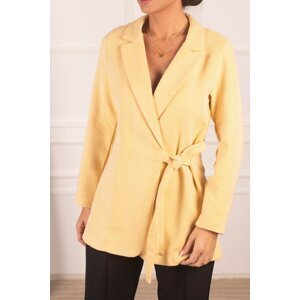armonika Women's Yellow Side Tie Herringbone Patterned Cachet Jacket