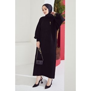 InStyle Mina Balónový rukáv sveter hidžábové šaty - čierne