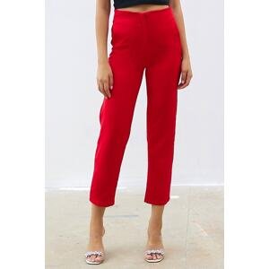 InStyle dvojité látkové nohavice s vysokým pásom s kliešťami - červené