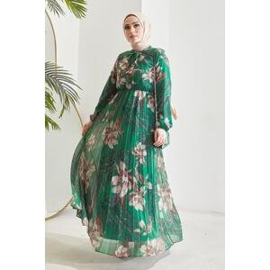 InStyle Serena Plisované šifónové hidžábové šaty s kvetinovou potlačou - smaragdové
