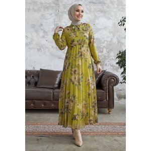 InStyle Luis Chiffon Dress with Lace Collar - Oil Green