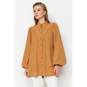 Trendyol Camel Collar Detailed Woven Shirt