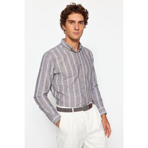 Trendyol Khaki Men's Slim Fit Buttoned Collar Slim Striped Shirt