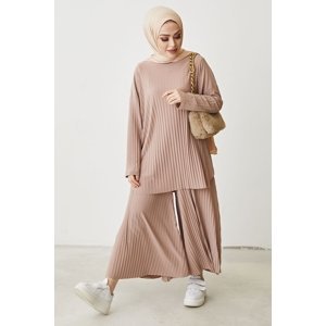 InStyle Mila Pleated Trousers Tunic Double Suit - Camel