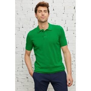 AC&Co / Altınyıldız Classics Pánska zelená štandardný strih polo výstrih polo výstrih 100% bavlnené vzorované tričko s krátkym rukávom.