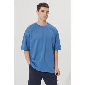 AC&Co / Altınyıldız Classics Men's Indigo Oversize Loose Cut Crew Neck Short Sleeve Sweatshirt T-Shirt