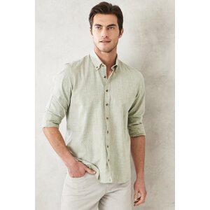 AC&Co / Altınyıldız Classics Men's Green Slim Fit Slim Fit 100% Cotton Dobby Buttoned Collar Casual Shirt.