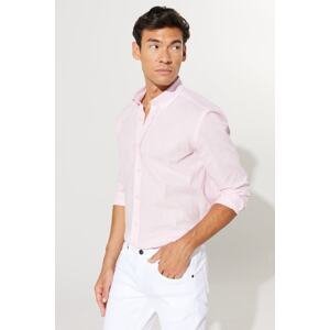 AC&Co / Altınyıldız Classics Men's Pink Tailored Slim Fit Slim Fit Buttoned Collar Linen Look 100% Cotton Flamed Shirt