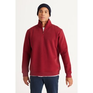 AC&Co / Altınyıldız Classics Men's Claret Red Standard Fit Normal Cut Inside Fleece High Bato Collar Cotton Sweatshirt