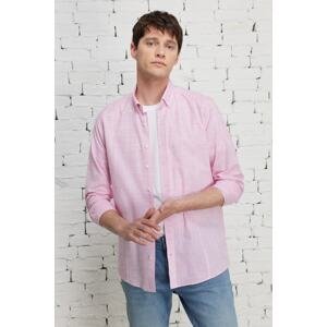 AC&Co / Altınyıldız Classics Men's Fuchsia Slim Fit Slim Fit Button-down Collar Linen-Looking 100% Cotton Flared Shirt.