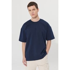 AC&Co / Altınyıldız Classics Men's Navy Blue Oversize Loose Cut Crew Neck Short Sleeve Sweatshirt T-Shirt