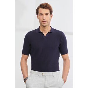 AC&Co / Altınyıldız Classics Men's Navy Blue Standard Fit Normal Cut Polo Neck 100% Cotton Short Sleeve Knitwear T-Shirt