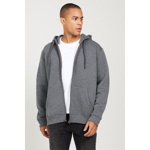 AC&Co / Altınyıldız Classics Men's Anthracite-melange Standard Fit Regular Cut Hooded Zippered Sweatshirt Jacket