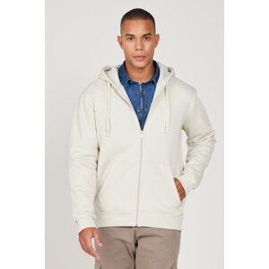 AC&Co / Altınyıldız Classics Men's Beige Standard Fit Regular Fit Inner Fleece 3 Thread Hooded Zipper Sweatshirt Jacket