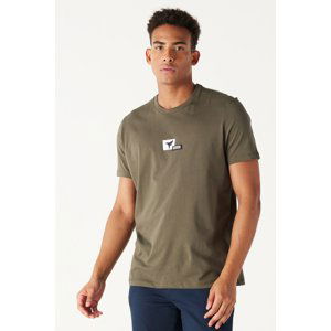 AC&Co / Altınyıldız Classics Men's Khaki Standard Fit Normal Cut Crew Neck 100% Cotton T-Shirt with the Logo.