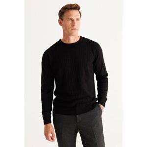 AC&Co / Altınyıldız Classics Men's Black Anti-pilling Anti-Pilling Standard Fit Jacquard-Front Knitwear Sweater.