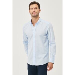 AC&Co / Altınyıldız Classics Men's Light Blue Tailored Slim Fit Buttoned Collar Linen Look 100% Cotton Flamed Shirt