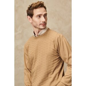 AC&Co / Altınyıldız Classics Men's Beige Anti-pilling Anti-Pilling Standard Fit Crew Neck Front Textured Knitwear Sweater