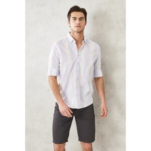 AC&Co / Altınyıldız Classics Men's White-blue Slim Fit Slim Fit Button Down Collar 100% Cotton Shirt.