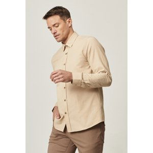 AC&Co / Altınyıldız Classics Men's Beige Slim Fit Slim Fit Cotton Oxford Shirt with Hidden Buttons and Long Sleeved Collar