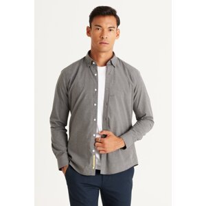 AC&Co / Altınyıldız Classics Men's Gray Slim Fit Slim Fit Shirt with Hidden Buttons Collar