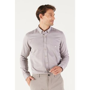 AC&Co / Altınyıldız Classics Men's Brown Slim Fit Slim Fit Buttoned Collar Cotton Pocket Oxford Shirt